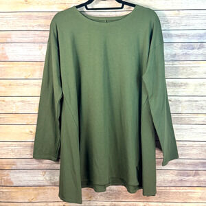 Eileen Fisher Green Long Sleeve Organic Cotton Spandex Pull Over Tunic Top M/M